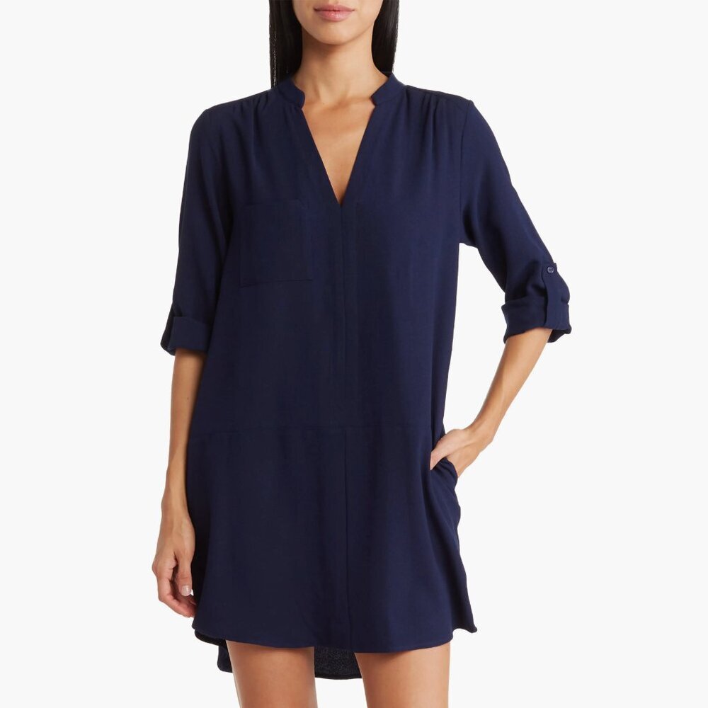 LUSH Novak Split Neck Three-Quarter Sleeve Dress SMALL